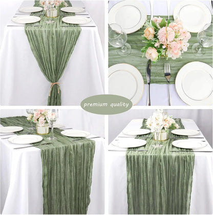Boho Cheesecloth Table Runner, Semi-Sheer Gauze Fabric Rustic TableRunner for Wedding Bridal Shower Party Banquet