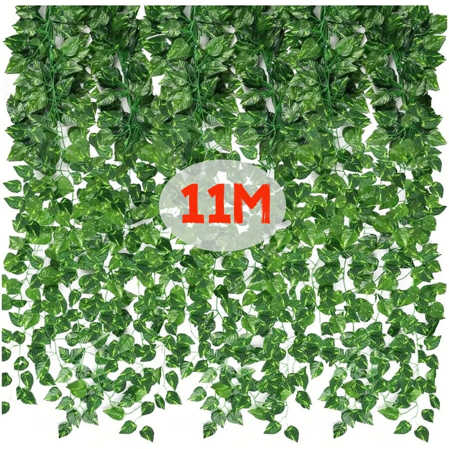11/4.4M Artificial Plant Green Ivy Leaf Garland Fake Plant Creeper Hanging Vine Outdoor DIY Garden Wall Wedding Party Home Decor