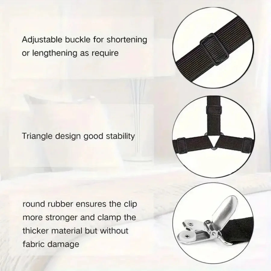 4Pcs Black Anti Slip Triangular Bed Sheet Fixator Adjustable Elastic Straps Tablecloth Holder Mattress Cover Grips