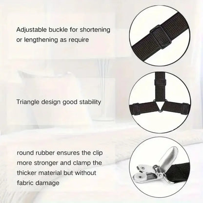 4Pcs Black Anti Slip Triangular Bed Sheet Fixator Adjustable Elastic Straps Tablecloth Holder Mattress Cover Grips