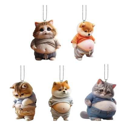 Fat Puppy Keychain 2D Flat Acrylic Cartoon Dog Ornament Car Mirror Backpacks Hanging Pendant For Home Decor