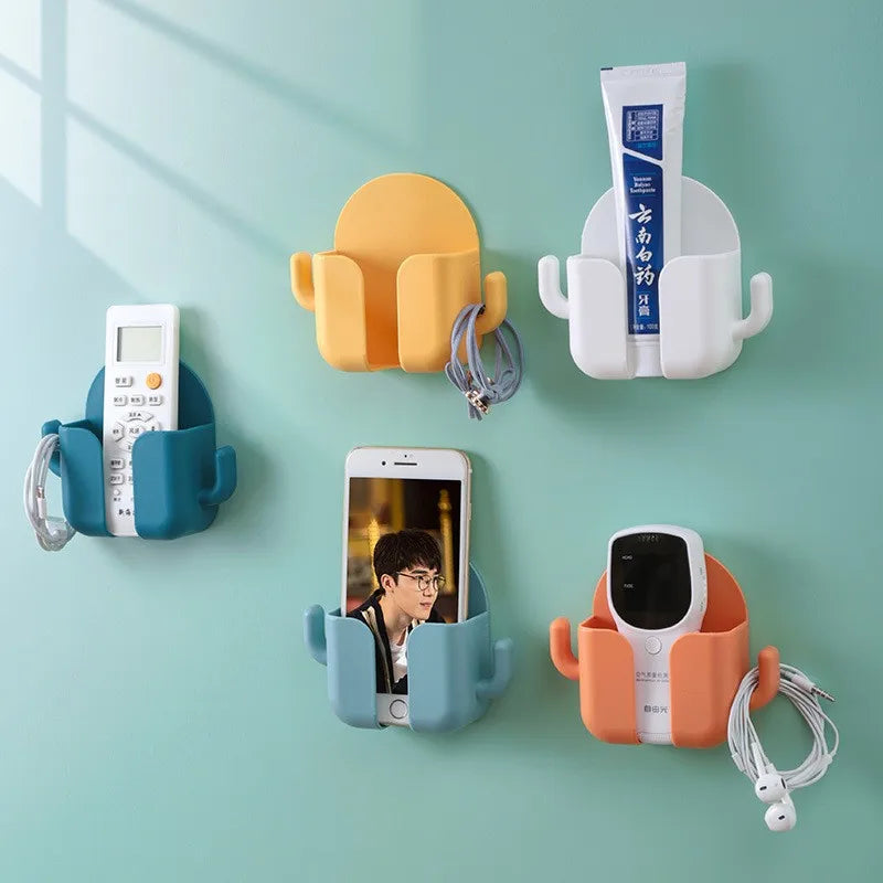 1pcs Punch-free Mobile Phone Holder Wall Mount Stand Remote Control Organizer Storage Box Charging Bedside Container Rack Gift