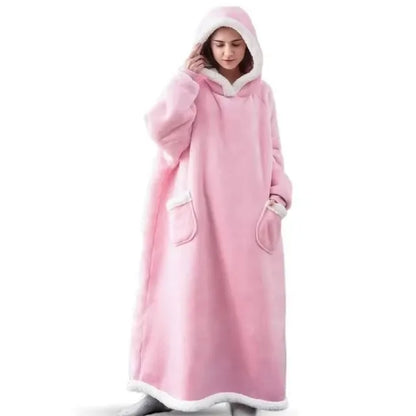 180cm Super Long Flannel Blanket Pyjamas with Sleeves Winter Hoodies Sweatshirt Women Men Pullover Fleece Giant Oversized Outdoo