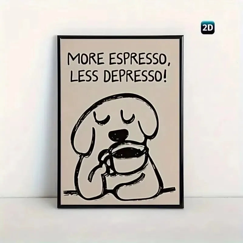 Retro Bonjour Dog Coffee Canvas Print Funny Dog Coffee Club Kitchen Wall Art Poster for Modern Living Room Bedroom Home Decor