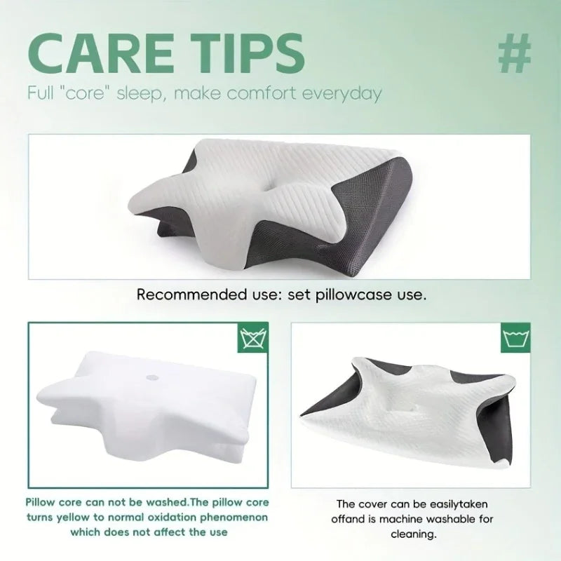 Ergonomic Neck Horn Pillow for Side, Back and Stomach Sleepers - Contoured Design, Shoulder Relaxation, Soft Yet Firm Support