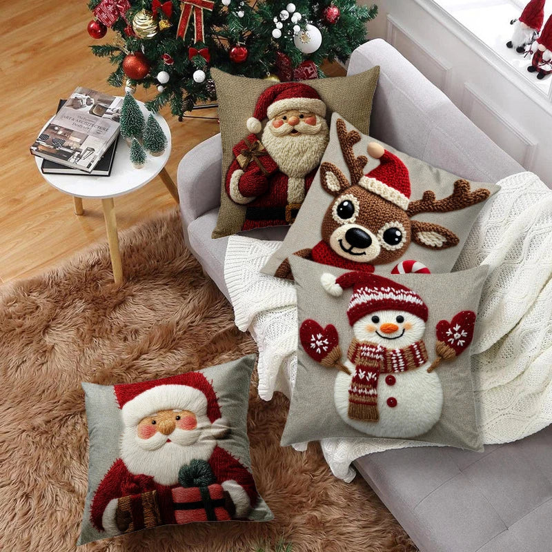 45cm Grey Red Christmas Pillowcase Cartoon Santa Snowman Elk Sofa Cushion Cover Home Bed Car Decor Merry Christmas 2025 2026