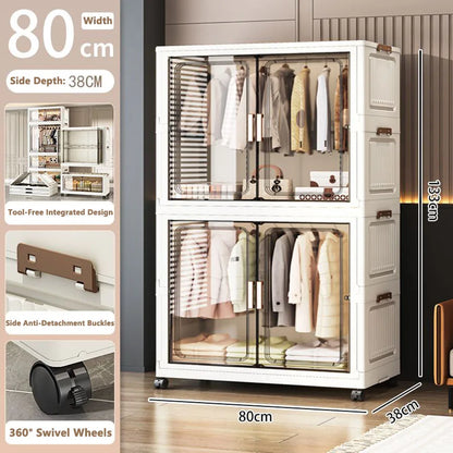 Folding Storage Cabinet Multi-Scene White/Black/Gray Home Office Kitchen Bathroom Multi-Functional Organizer with Doors