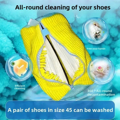Durable Mesh Shoe Wash Bag with Zipper Rich Fluff Inside Protects Sneakers Casual Shoes in Washer Dryer Travel Storage Organizer