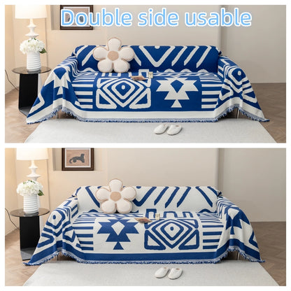 Boho Style Chenille Sofa Towel with Tassels, Double-side, for Living Room Camping Picnic Large Blanket Leisure Relax Beach Towel