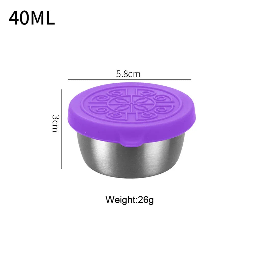 1pc Salad Dressing Container With 1.35oz/40ml Reusable Stainless Steel Cup And Leakproof Silicone Lids For Lunch Box and Picnic