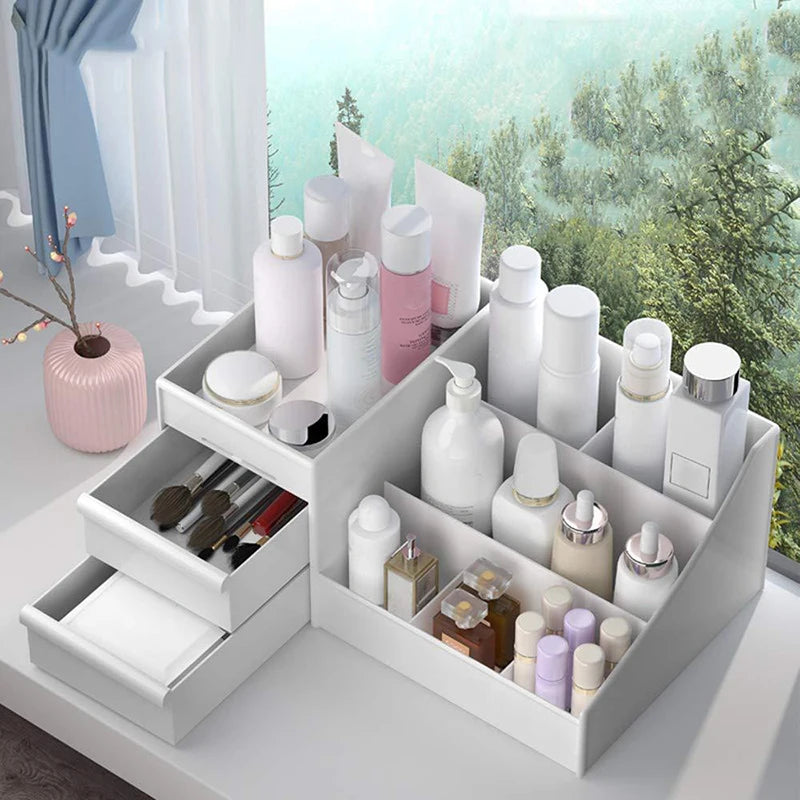 New Drawer Makeup Storage Box Dormitory Finishing Plastic Shelf Cosmetics Skin Care Dressing Table Desktop Makeup Storage Box