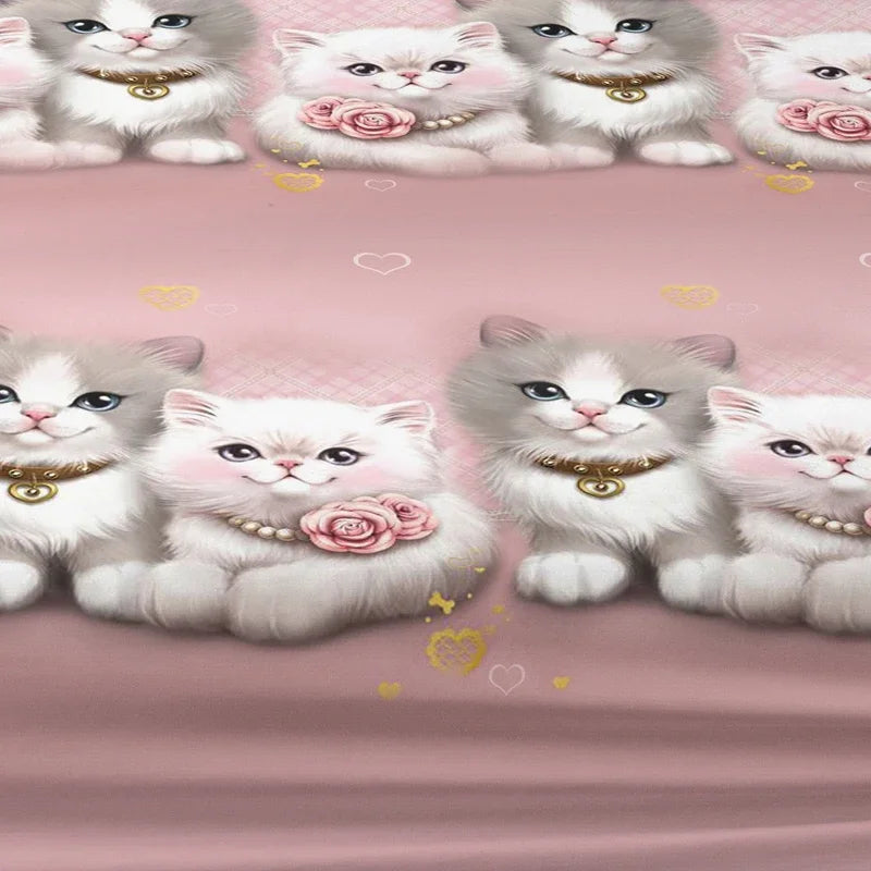 1 Cartoon Cute animal Cat printed matte Fitted Sheet, bedroom printed bed cover, bedding (excluding pillowcases)