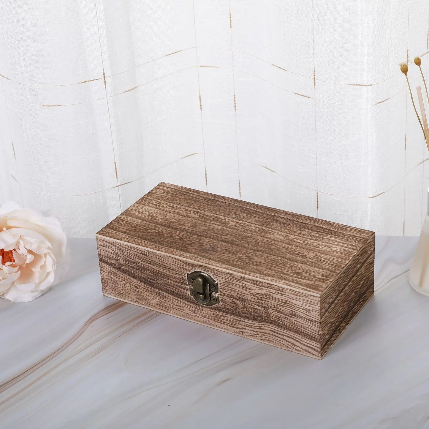 Retro Rectangular Wooden Storage Box Clamshell Desktop Organizer Jewelry Gift Box for Home Decor