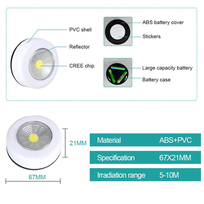 COB LED Under Cabinet Light With Adhesive Sticker Wireless Night Light Home Wall Lamp AAA Battery Powered Wardrobe Closet Lamp