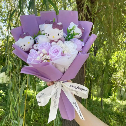 Kawaii Hello Kitty Cat Dolls With Artificial Flowers Creative Bouquet Christmas Valentine Birthday Graduation Gifts