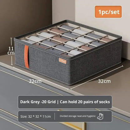 6-20 cell Underwear Storage Box Dark Grey Socks Bra organizer Drawer Division Multifunctional Household Wardrobe Classification