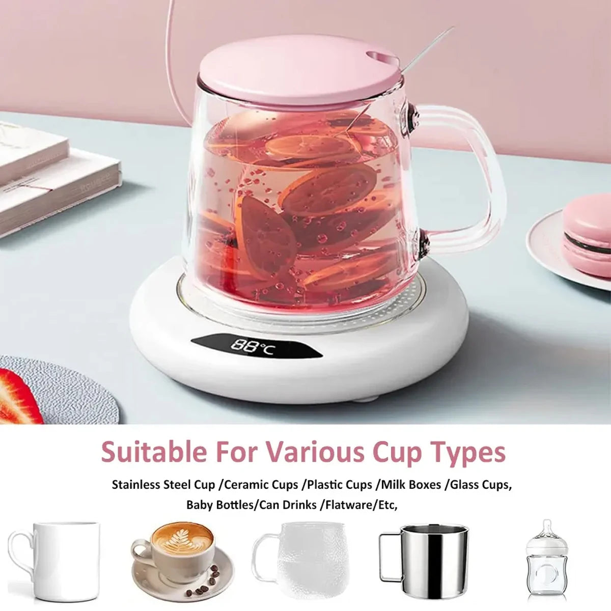 1PC Thermostatic Heating Coaster USB Home Heating Coaster 3-speed Adjustment Heating 55 Degrees Constant Temperature