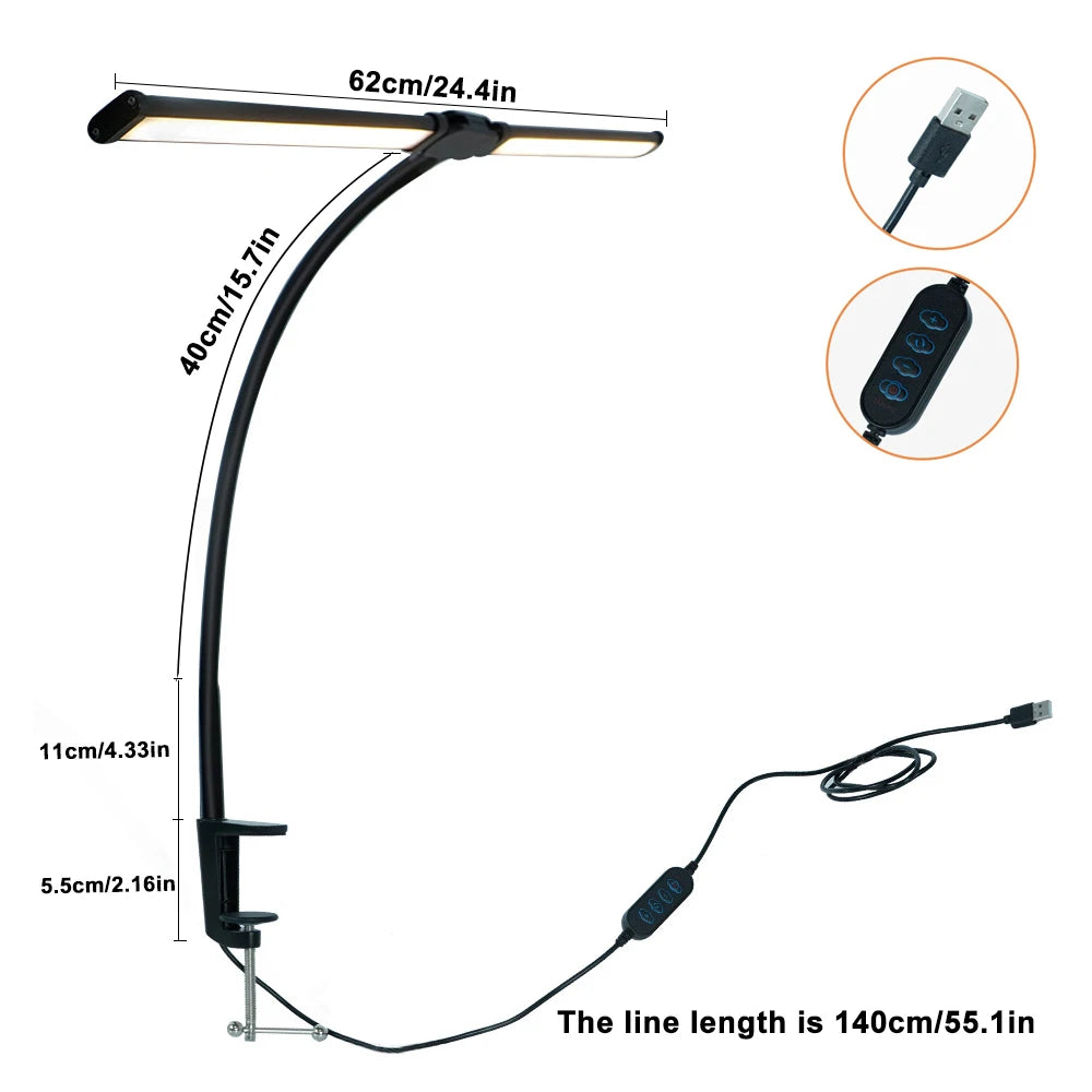 LED Eye-Caring Computer Monito Desk Lamp 10 Level Dimming 3 Color Mode Flexible LED Architect Table Light Reading Lamp for Home