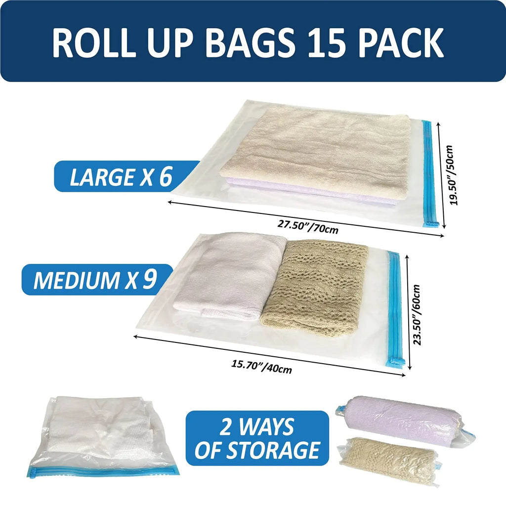 Roll Up Travel Space Saver Storage Bags for Luggage Clothes Cruise Ship Essentials Home Packing-Organizer