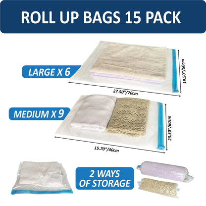 Roll Up Travel Space Saver Storage Bags for Luggage Clothes Cruise Ship Essentials Home Packing-Organizer
