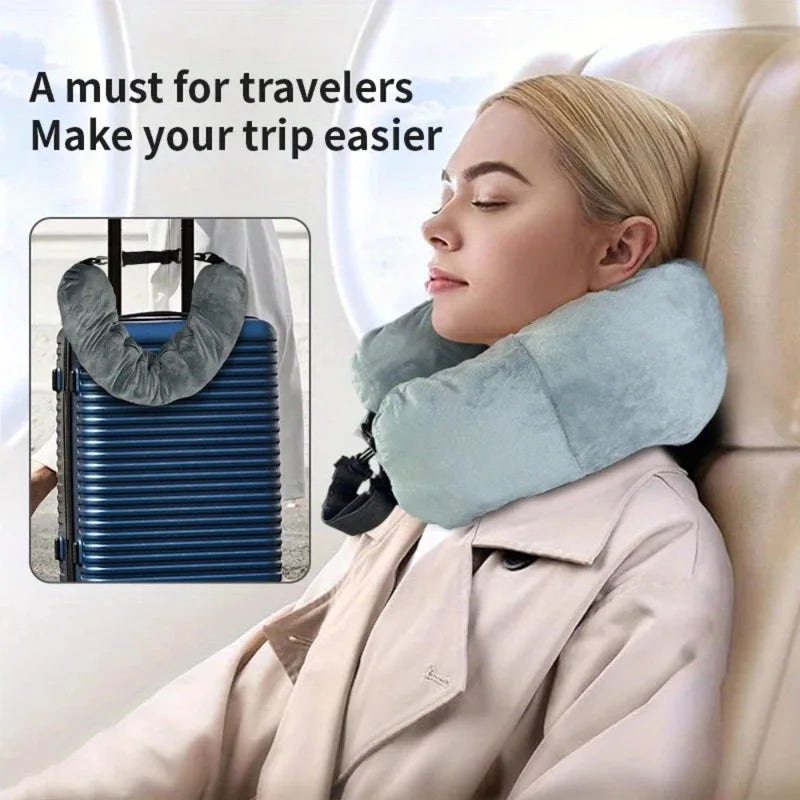 2026 NEW Fashion Travel Pillow With Storage Pouch, Adjustable Polyester Neck Support, Comfortable & Lightweight
