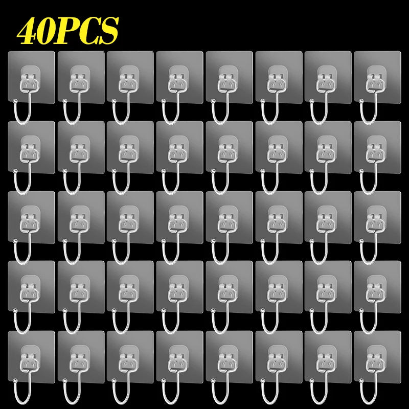 Big Size Hook Self-Adhesive PVC & Stainless Steel Transparent Multi-Purpose Wall Holder Door Rack Kitchen Storage Organizer Home