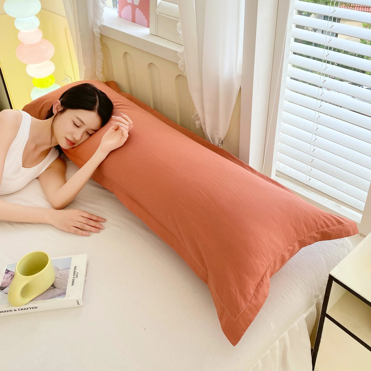 New solid-color washed double long pillowcases, couple pillowcases 48*100cm, 120cm, 150cm, 180cm (without core)