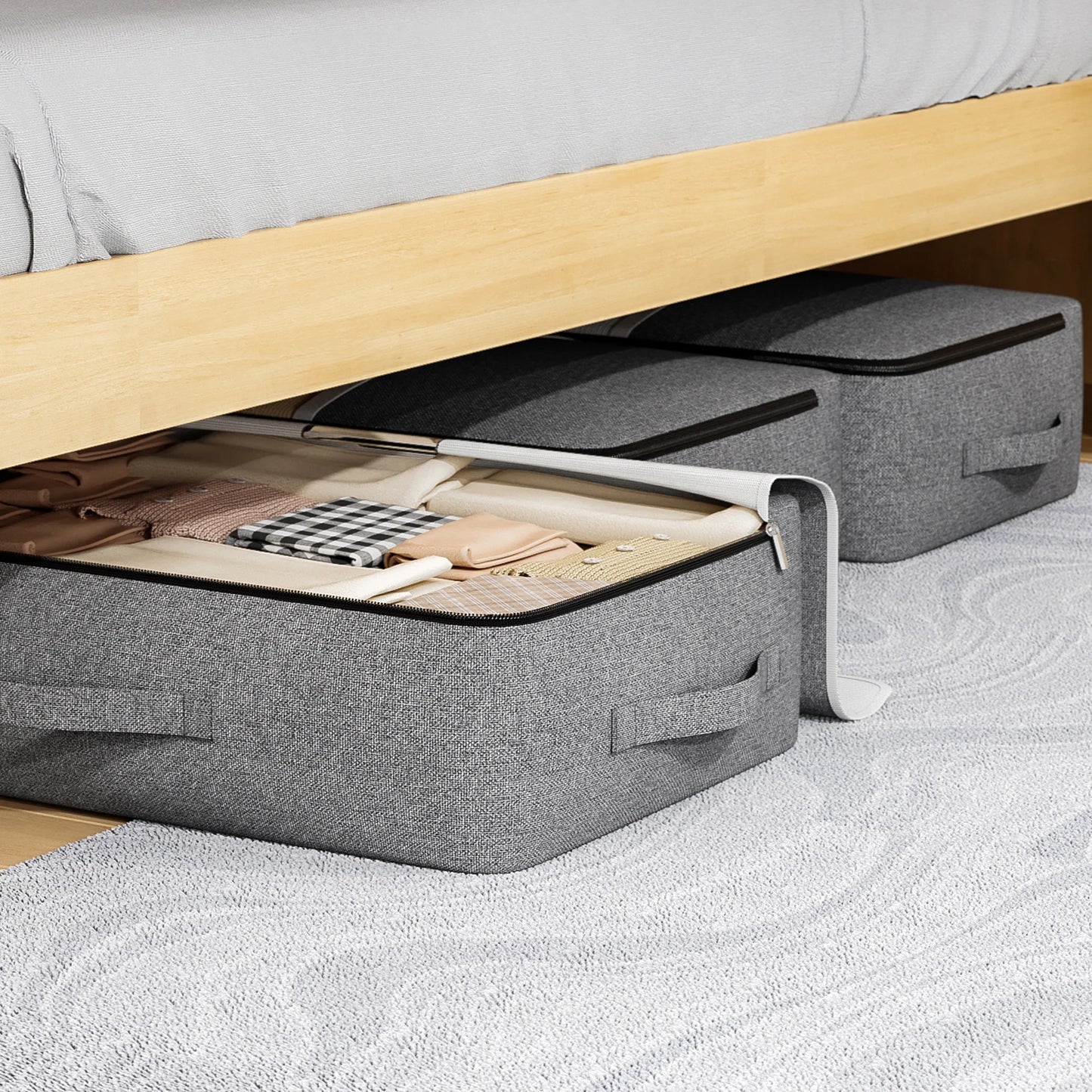1PC large bed bottom storage bag Clothing organizer zipper folding organizer Bedroom shelf wardrobe gray