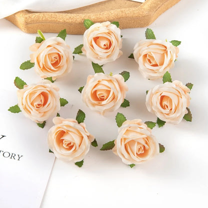 100PCS Artificial Flowers Diy Candy Box Cake Home Decor Christmas Decorative Wreaths Wedding Party Garden Roses Arch Silk Fake