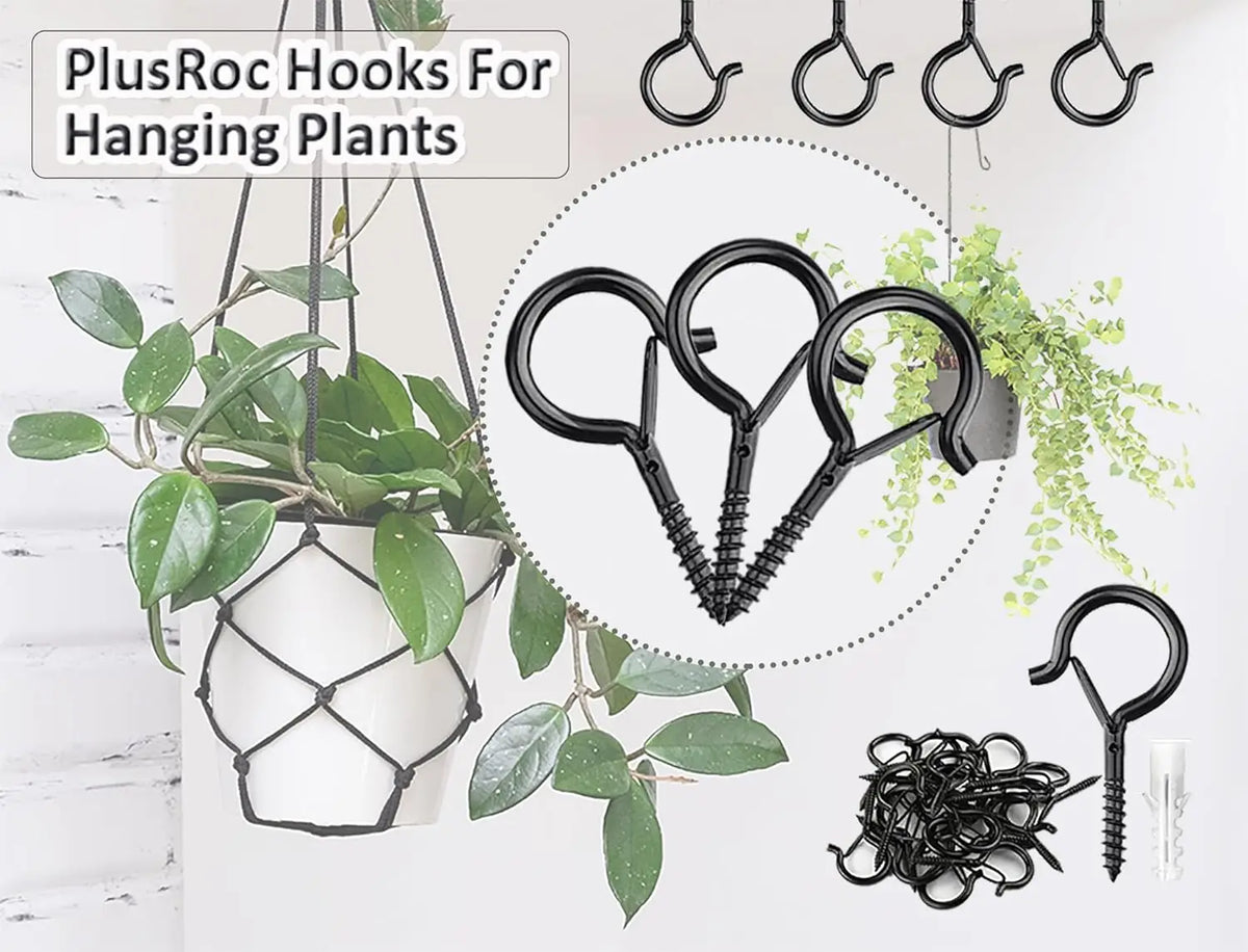 20 Pack Screw Hooks for Hanging Plants / String Lights, Heavy Duty 2.2 Inch Black Eye Hook Screw Cup Ceiling Hook Q-Hanger