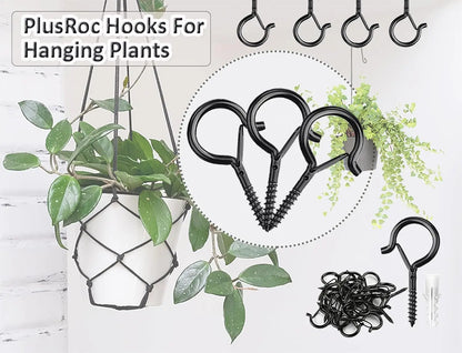 20 Pack Screw Hooks for Hanging Plants / String Lights, Heavy Duty 2.2 Inch Black Eye Hook Screw Cup Ceiling Hook Q-Hanger
