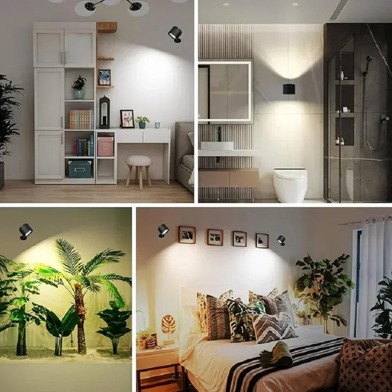 Double Head Magnetic LED Wall Lamp Rechargeable 360° Rotation Wireless Remote Control Spotlight For Bedroom Living Room Decor