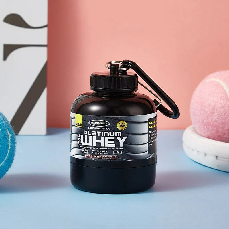 100/200ML Portable Mini Protein Powder Bottle with Keychain Health Funnel Medicine Box Container Small Cup Outdoor Sport Storage