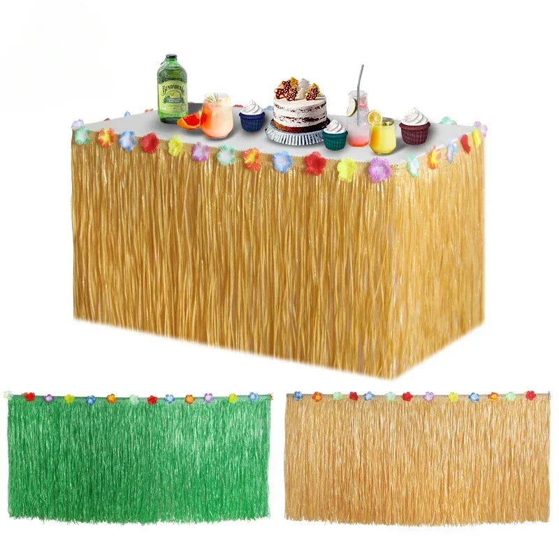 Vibrant Tropical Hawaiian Table Skirt, Easy-Hang & Reusable Decor for Party, Luau & Outdoor Events -  Summer Party Decor
