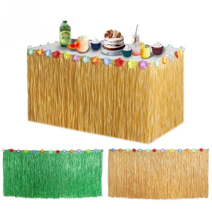 Vibrant Tropical Hawaiian Table Skirt, Easy-Hang & Reusable Decor for Party, Luau & Outdoor Events -  Summer Party Decor