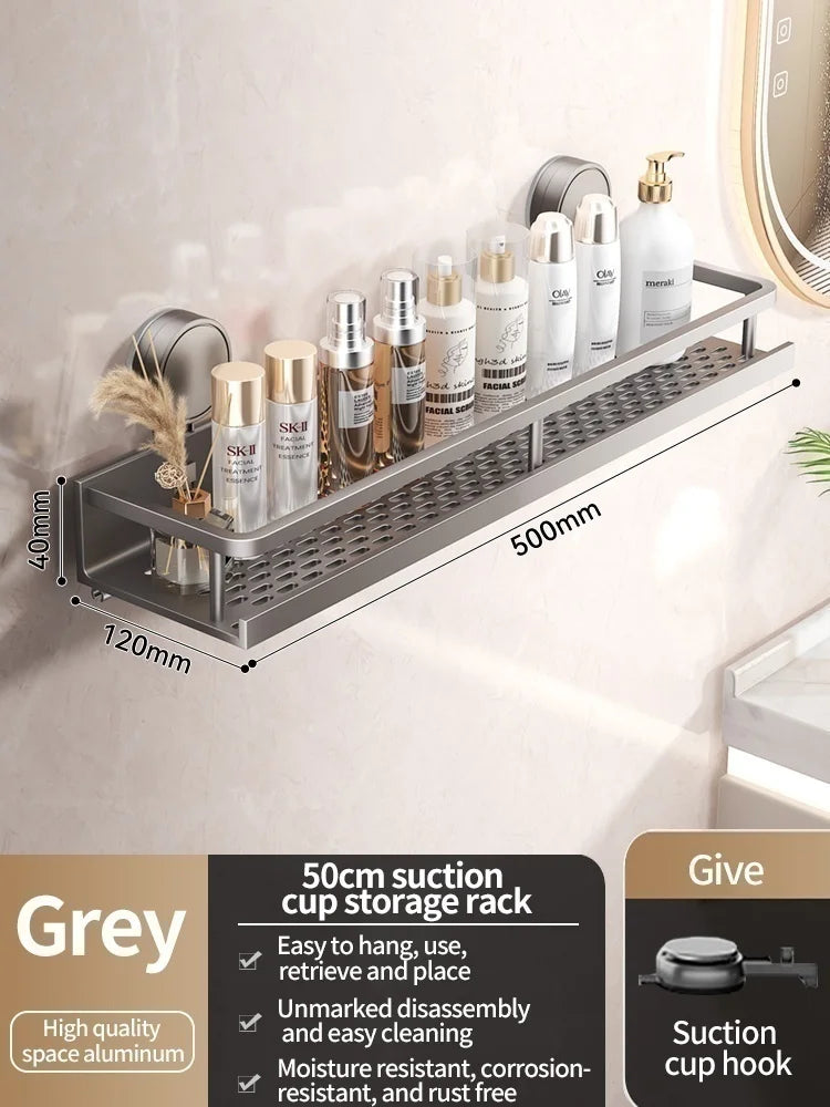 No Drill Suction Cup Suction Bathroom Rack Bathroom Shelf Toilet Space Aluminum Hanging Rack Bathroom Organizer Hang On The Wall