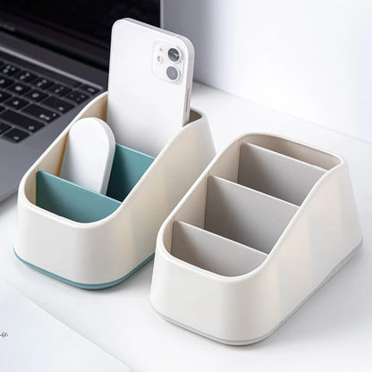 4 Slot Desktop Storage Box Remote Control Holder TV Phone Trapezoidal Basket Stationery Organizer Case for Home Hotel