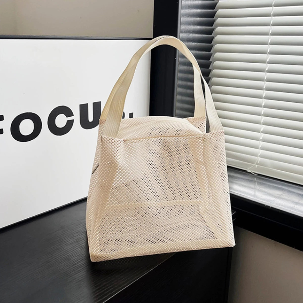 Large Capacity Travel Mesh Bag with Handle Portable Cosmetic Zipper Pouch Makeup Toiletry Beach Bag - New Design