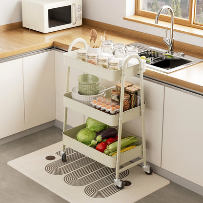 JHK 3 Tier Metal Storage Kitchen Cart with Lockable Wheels Mobile Shelving Unit Utility Rolling Organizer For Home Narrow Places