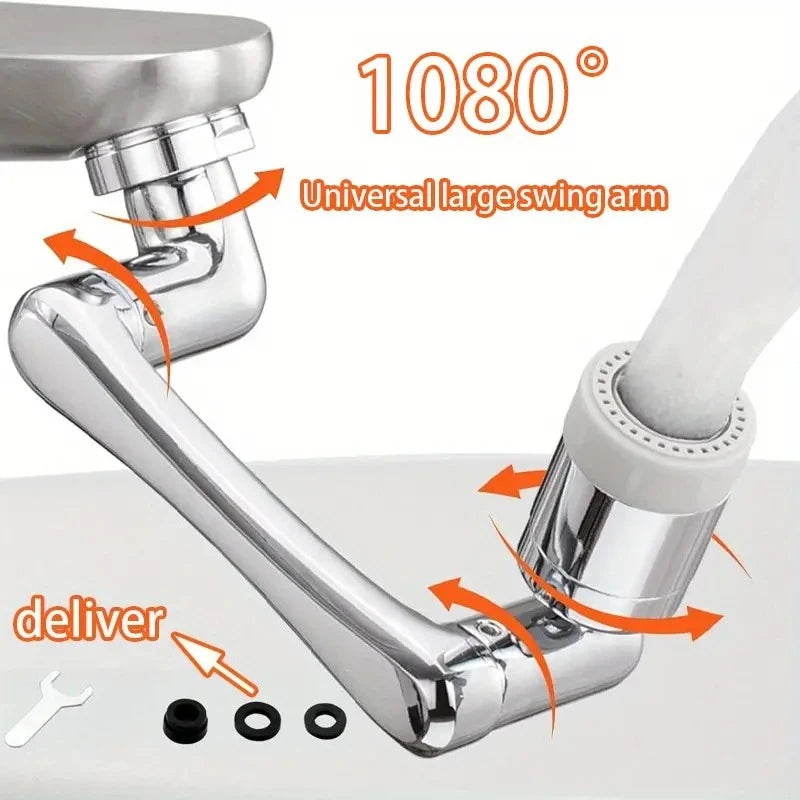 Metal Universal 1080 °Swivel Extension Faucet Aerator 2 Water Faucets Bubbler Nozzle for Kitchen Sink Tap Extender Sprayer Head