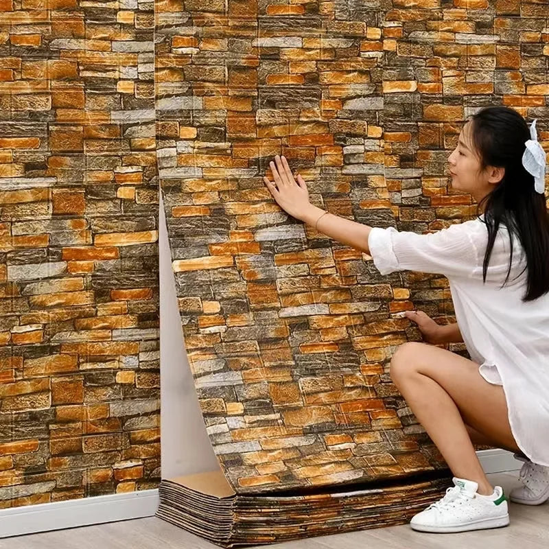 1-10pcs 3D Brick Pattern Wall Stickers Wallpaper 77cmx70cm Waterproof Self-adhesive Stain-resistant Vintage Style Room Decor