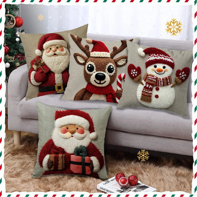 45cm Grey Red Christmas Pillowcase Cartoon Santa Snowman Elk Sofa Cushion Cover Home Bed Car Decor Merry Christmas 2025 2026
