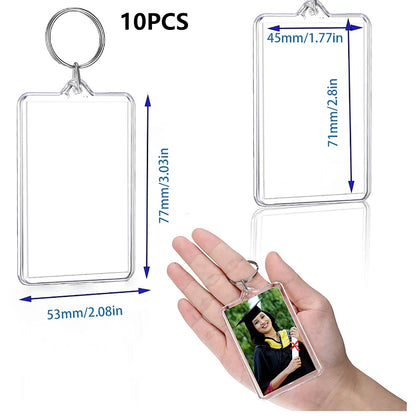 10pcs Transparent Photo Frame Keychain Tassels Snap-In Custom Insert Photo Acrylic Blank Keyring Clear Blank Picture Pendant