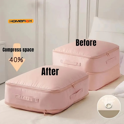 Heavy-Duty Self-Compressing Storage Bag Portable Organizer for ClothesBlankets & Quilts Ideal for Closet Organization