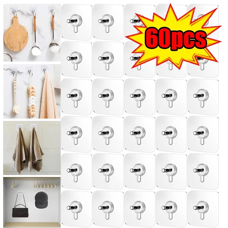 10/50pcs Self-Adhesive Hook Strong Adhesive Picture Frame Nails Hooks Transparent Seamless Wall Hangers Hanging Clock