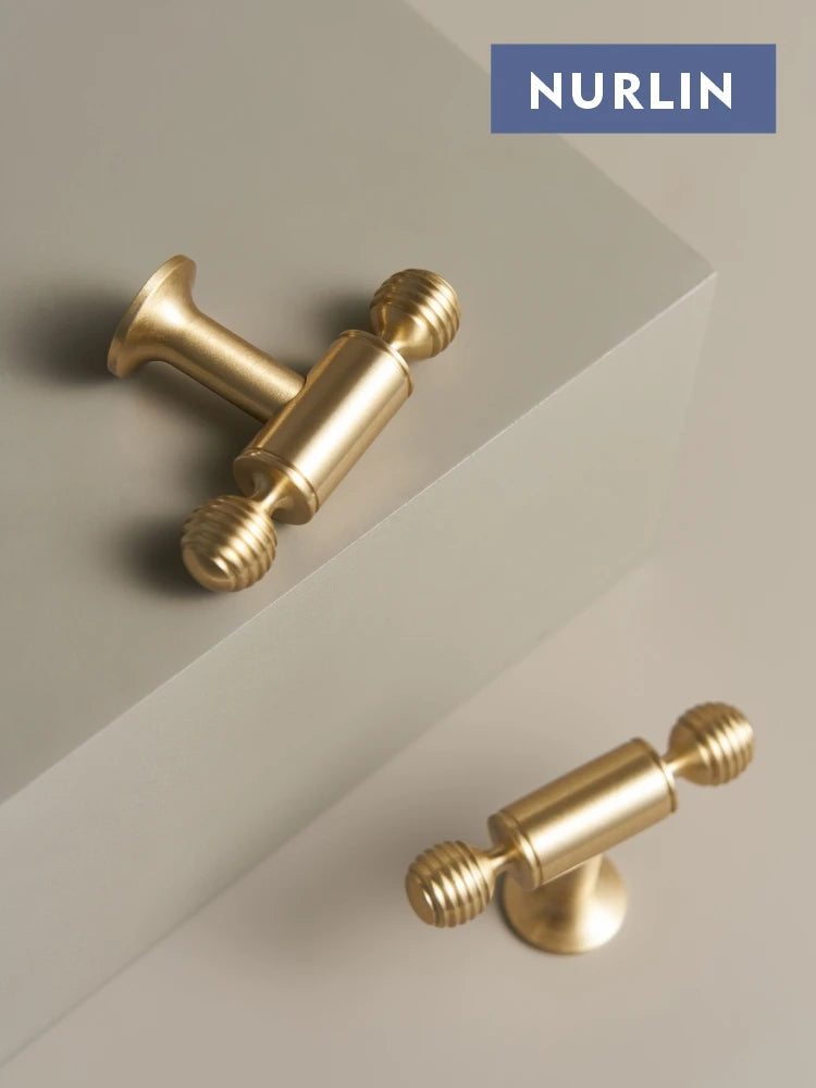 Nurlin French Luxury Solid Brass Kitchen Cabinet Furniture Drawer Cabinet Door Handle Round Knobs T-Bar Wardrobe Pull