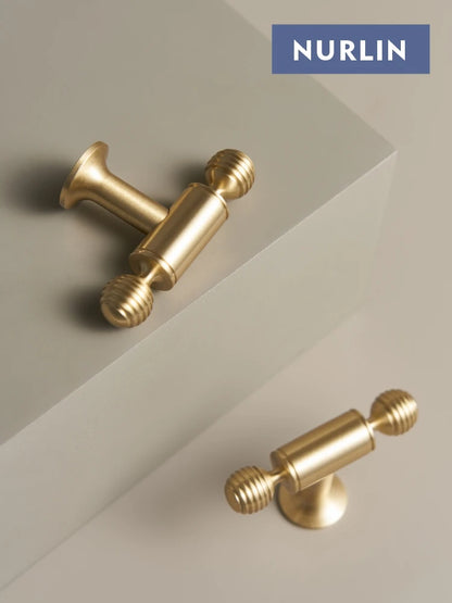 Nurlin French Luxury Solid Brass Kitchen Cabinet Furniture Drawer Cabinet Door Handle Round Knobs T-Bar Wardrobe Pull