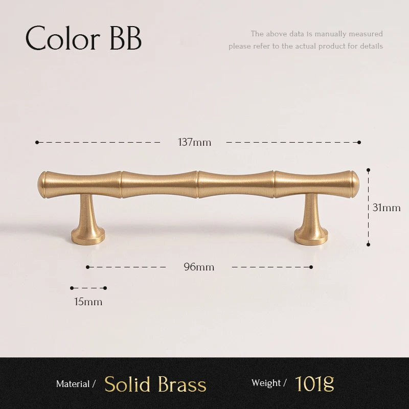 Santaya Solid Brushed Brass Handle Bamboo Kitchen Cabinet Pull Wardrobe Drawer Knob