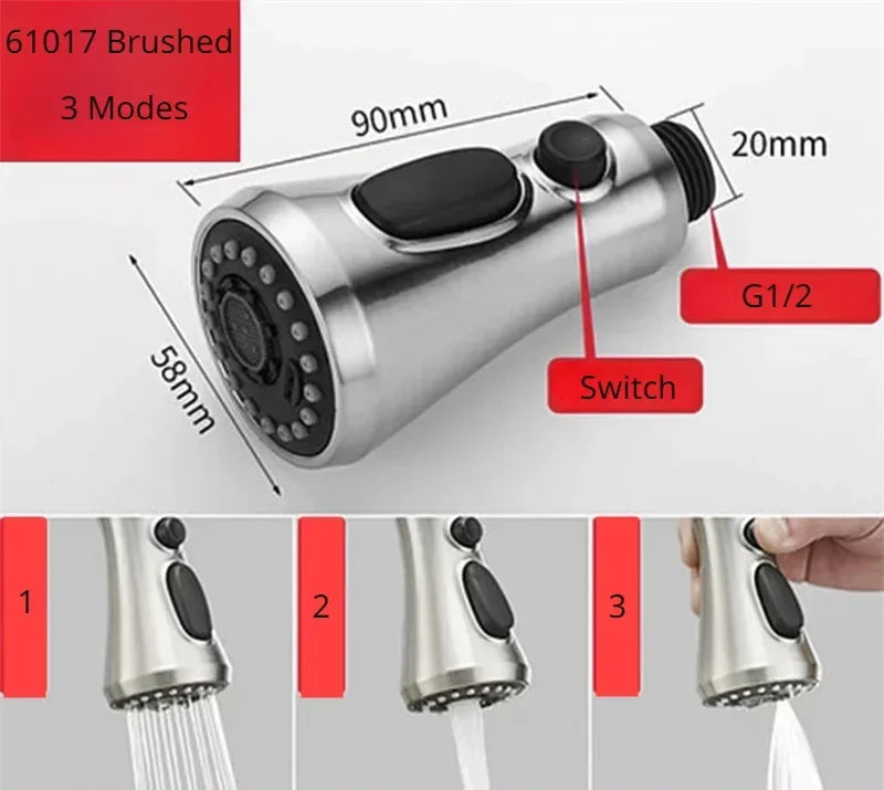 Kitchen Pull Out Faucet Sprayer Nozzle Sprayer ABS Durable Water Saving Shower Spray Head Bathroom Basin Sink Tap Replacement