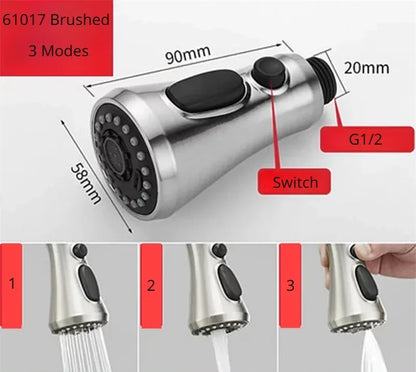 Kitchen Pull Out Faucet Sprayer Nozzle Sprayer ABS Durable Water Saving Shower Spray Head Bathroom Basin Sink Tap Replacement
